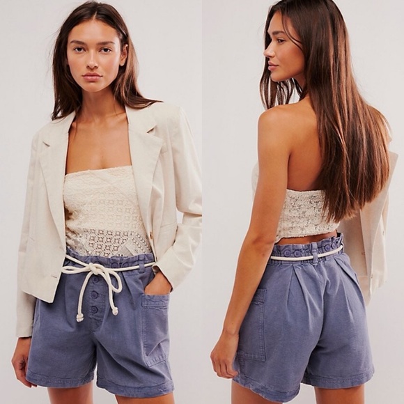 Free People Pants - FREE PEOPLE Coney Beach Short NEW Blue Cotton Linen